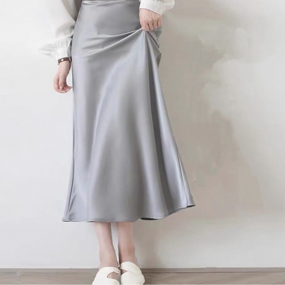 Elegant daily and business Gray Satin silky Skirt
